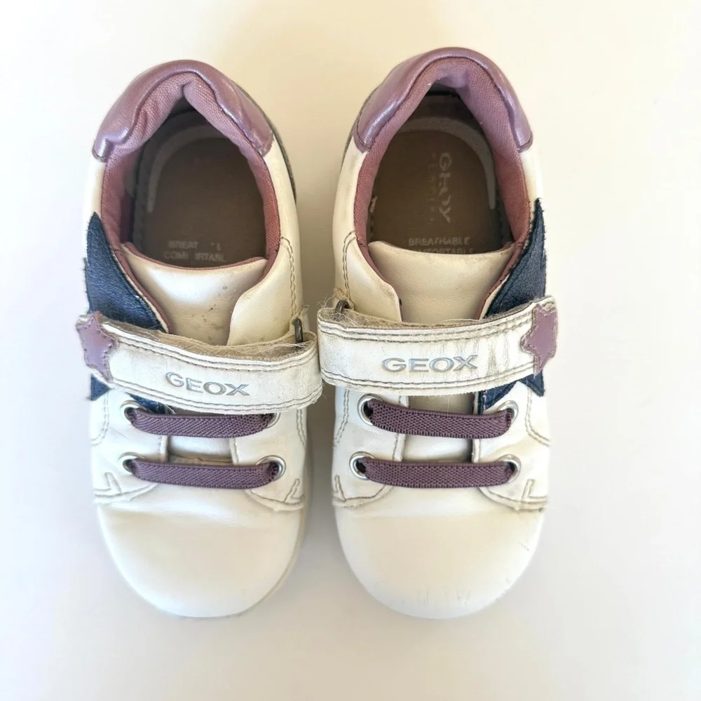 Geox DJ Rock Low Top Sneakers White Pink Metallic Star Girls Size 9 Shoes